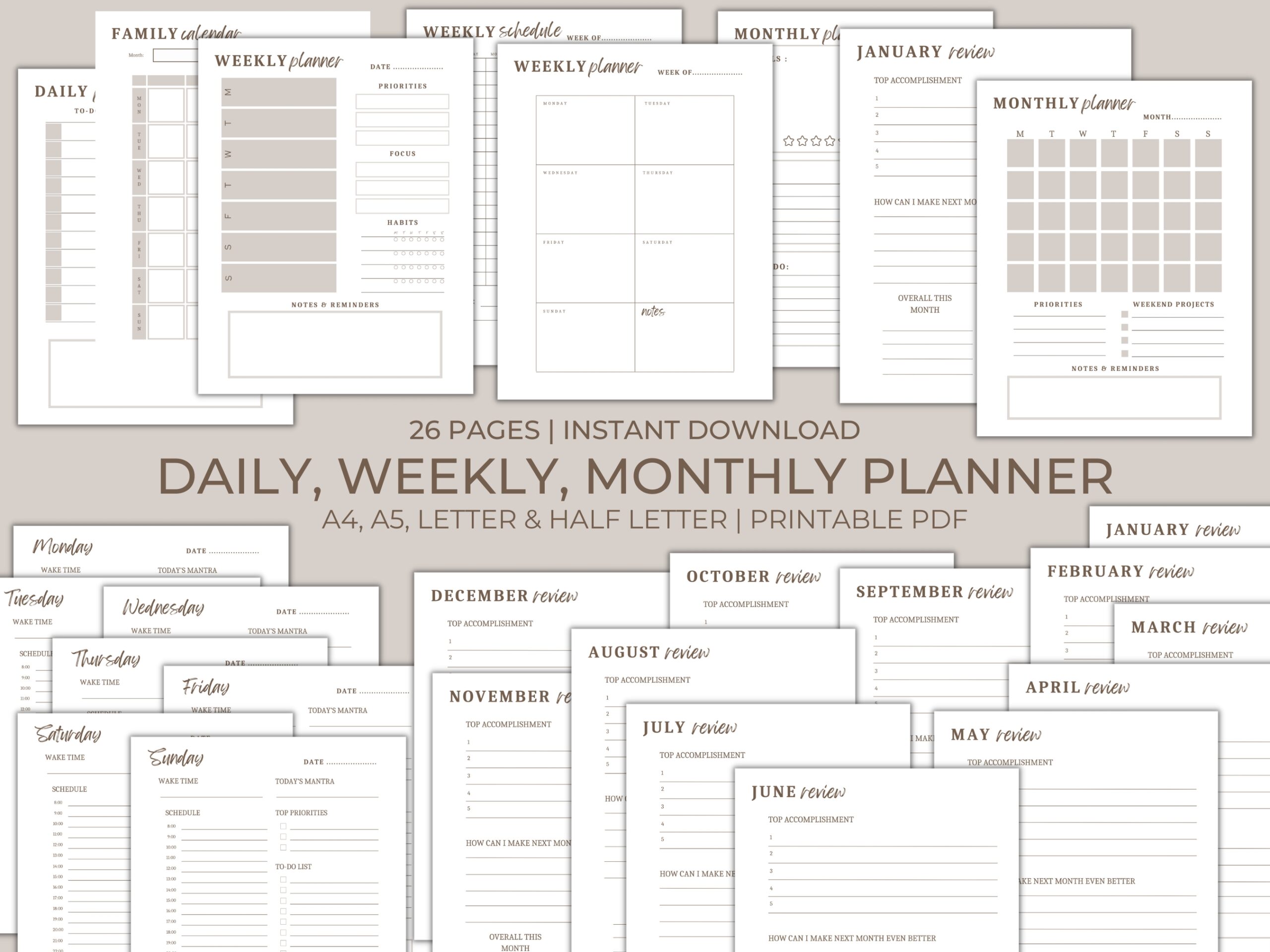 daily weekly monthly planner on etsy