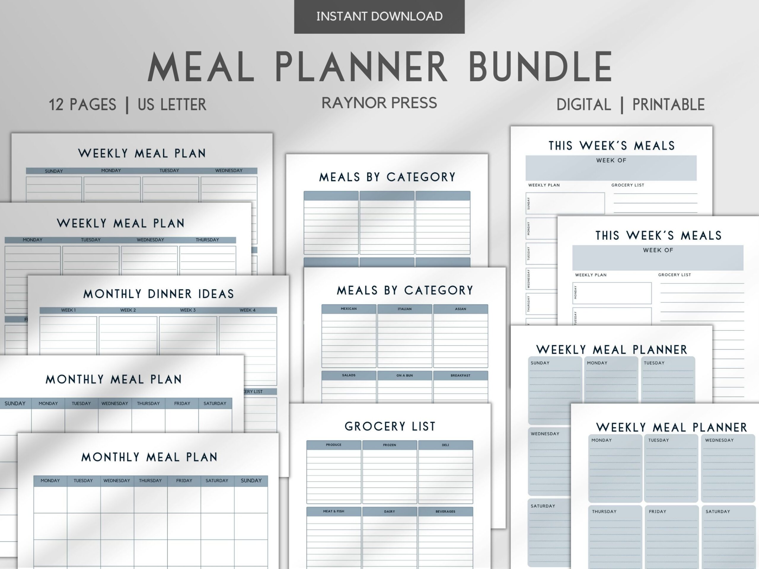 dark blue meal planning pages